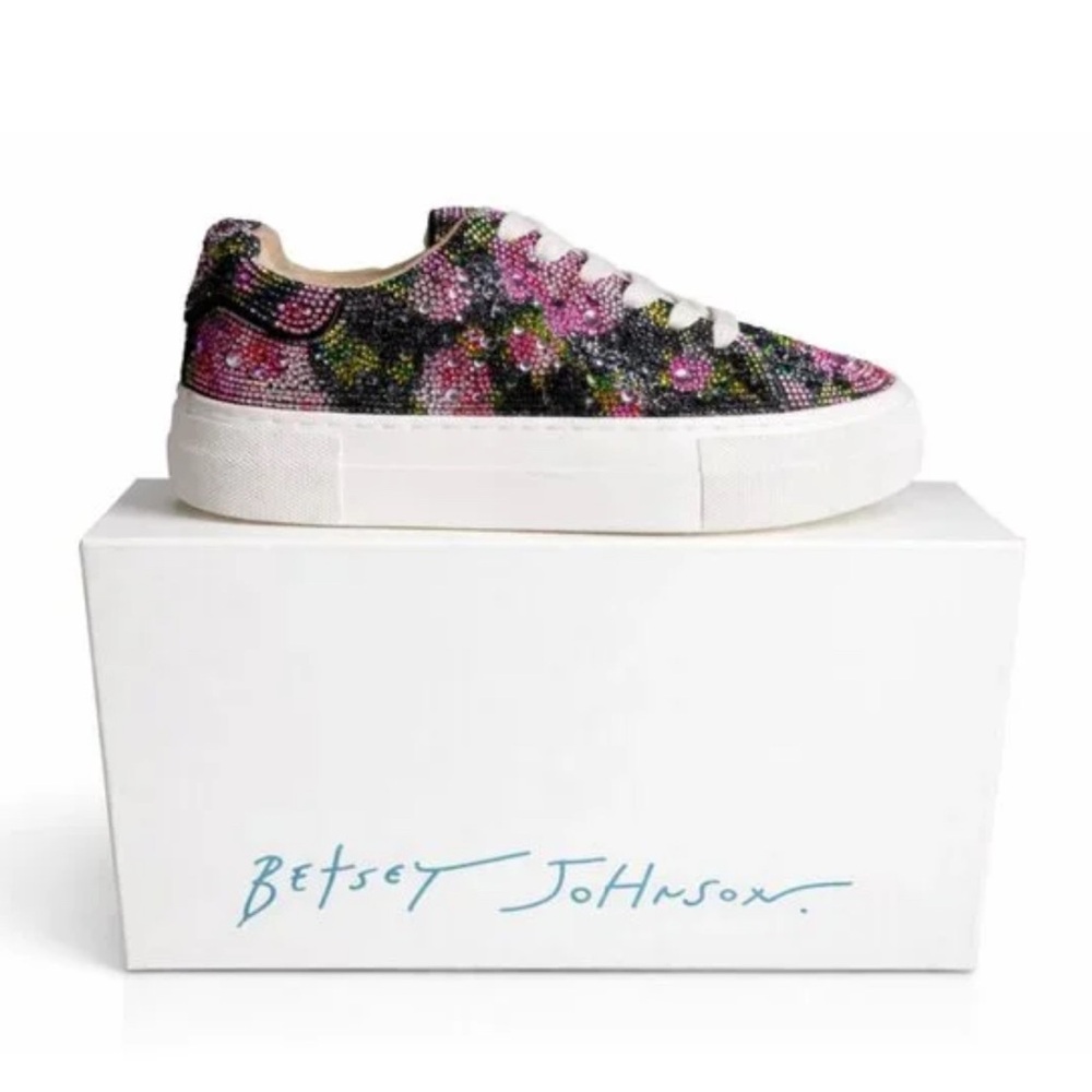 Unique Betsy Johnson Sidny floral sequined platform  sneaker - Picture 2 of 5